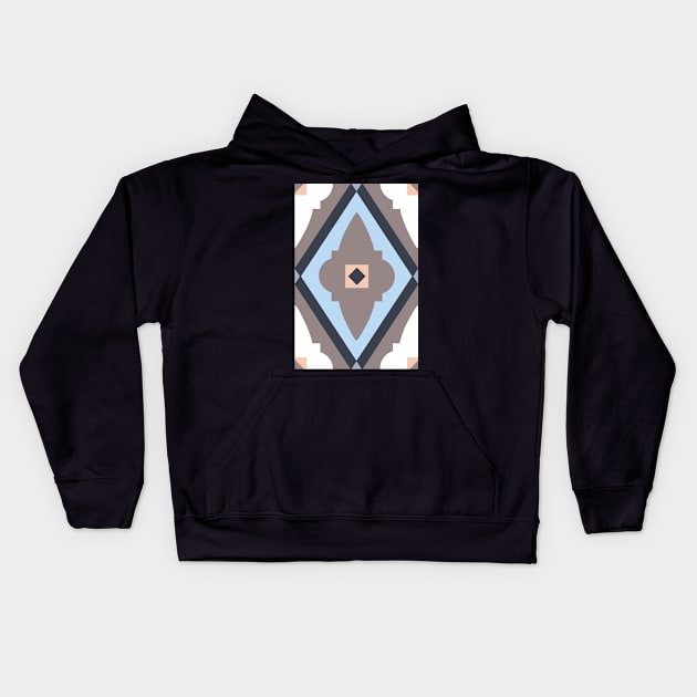 Abstract geometric diamond pattern brown, blue and white Kids Hoodie by colorofmagic